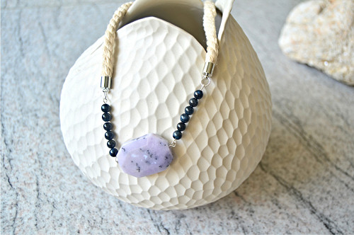 Náhrdelník Black Beads Silver Opal — foto 1