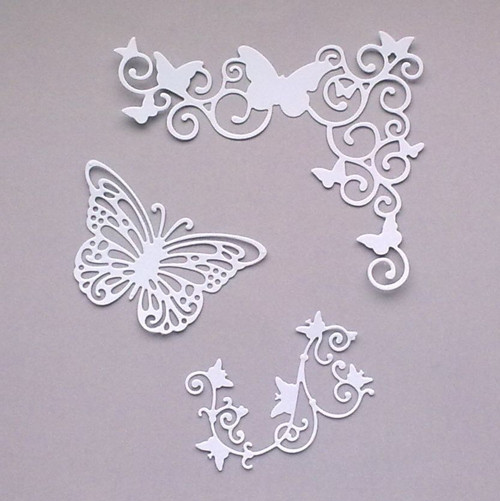 Výsek - Ornament rohový - motýlci - barva dle přán
