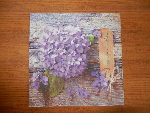 Ubrousek na decoupage - hortenzie s cedulkou