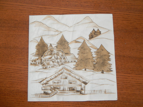 Ubrousek na decoupage - krajina pokrytá sněhem