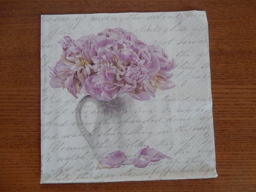 Ubrousek na decoupage - květiny ve váze, písmo