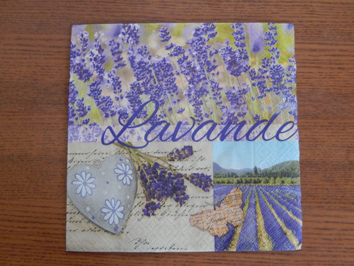 Ubrousek na decoupage - levandulové pole, srdíčko