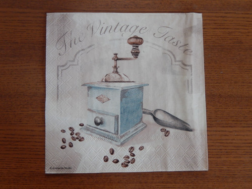 Ubrousek na decoupage - kávomlýnek se zrnky kávy