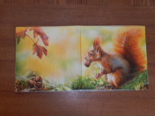 Ubrousek na decoupage - veverka s lískovými oříšky