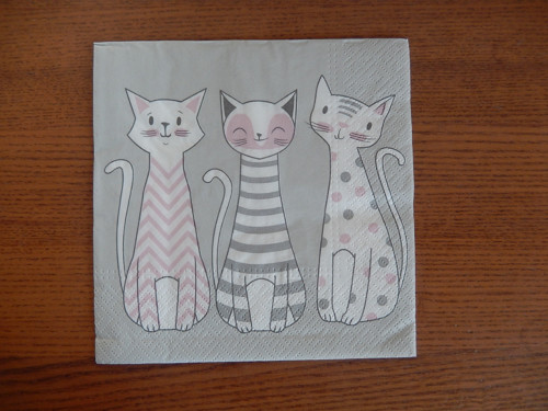 Ubrousek na decoupage - kočky na šedém