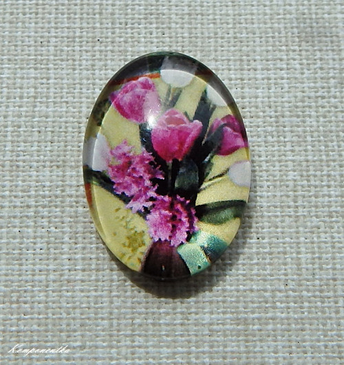 Skleněný kabošon s květy 13x18mm 1kus
