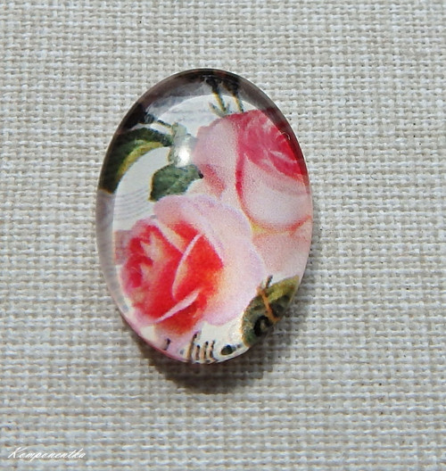 Skleněný kabošon s květy 13x18mm 1kus