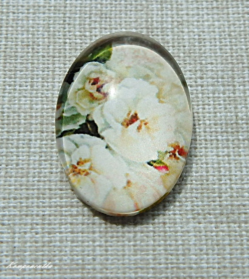Skleněný kabošon s květy 13x18mm 1kus
