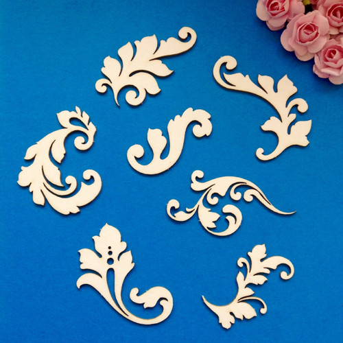 Dekorace 7 ks , 4,2 x 2,5 cm ,chipboard (COR 6)