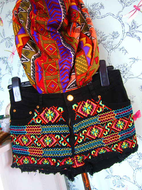 Boho jeans šortky black — foto 1