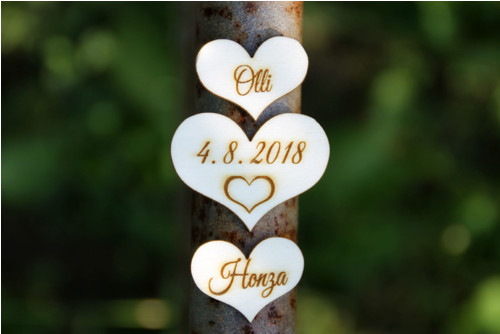 Srdíčka s iniciály a datem - sada 3 ks