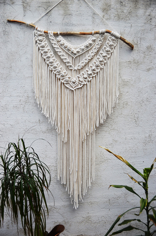 Modern macramé krémové XXL long