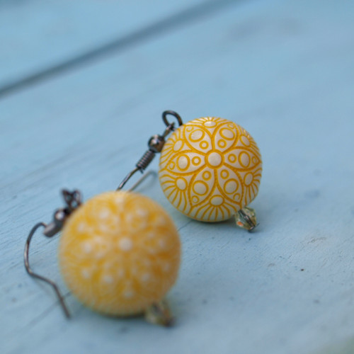 Náušnice - ornament žlutý — foto 1