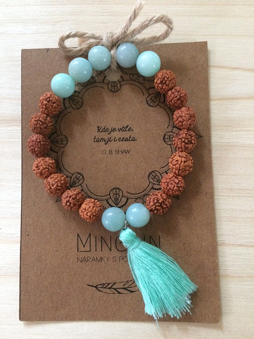 Náramek amazonit, rudraksha — foto 1