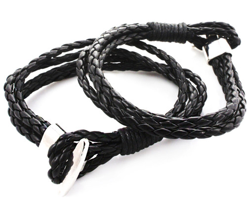 Náramek z umělé kůže, PU faux leather, kulatý,