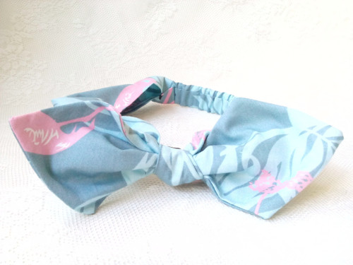 Pin Up headband on elastic (grey/pink flamingos)