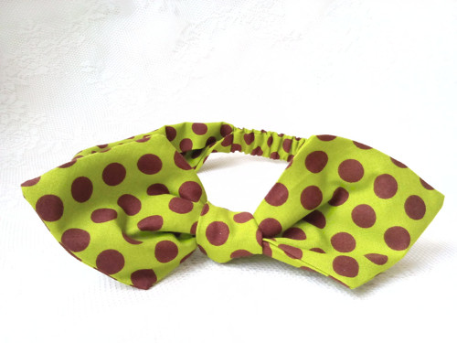 Pin Up headband on elastic (green/brown dots)