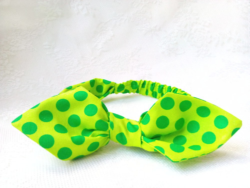 Pin Up headband on elastic (neon green/green dots)