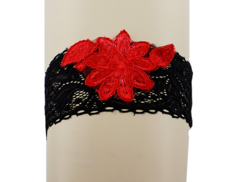 Podvazek černý krajkový vysoce elegantní EW12