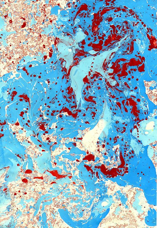 Modré mramorované papíry s červenými fleky — foto 1