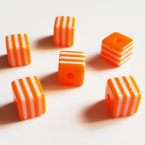 Kostky s pruhem, oranžová, 7x8x8 mm (6ks)