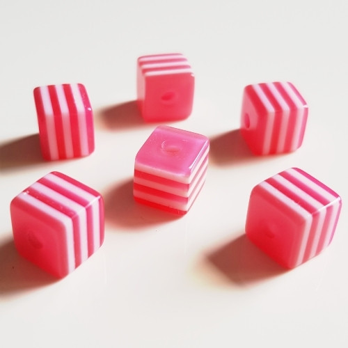 Kostky s pruhem, růžová 4, 7x8x8 mm (6ks)