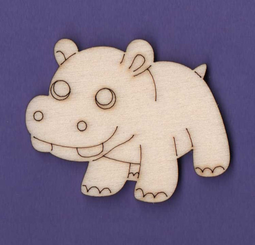 Dřevěný výřez, hroch, 5,1 x 4,1 cm