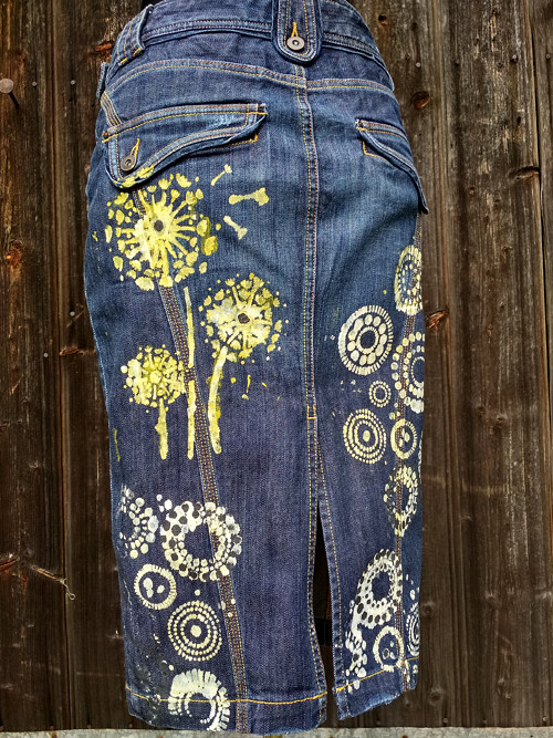 Denim sukně - pampelišky -recy — foto 1