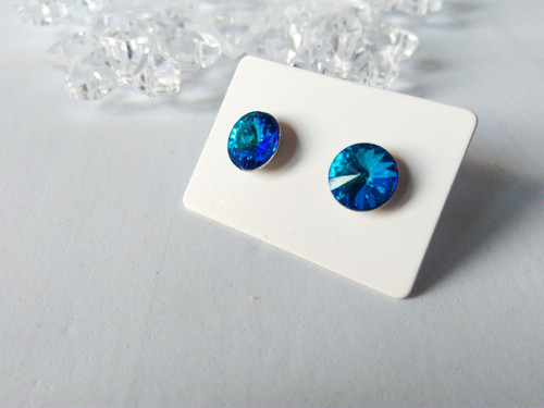 Ocelové náušnice- Swarovski Bermuda Blue 8mm — foto 1