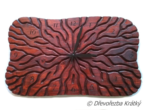 Vyřezávané hodiny 50 x 30 cm tmavě hnědé