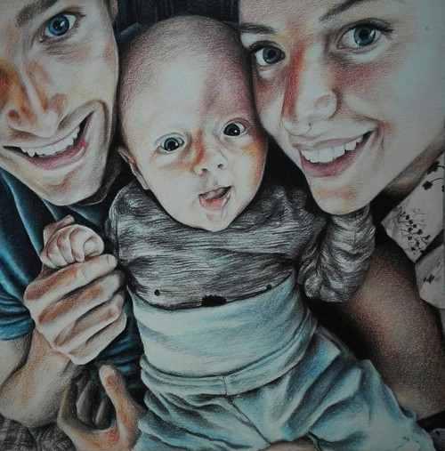 Selfie rodinka, portrét podle fotografie 40 x 40