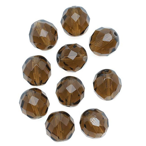 15ks České broušené ohňovky 10mm Smoky Topaz