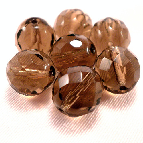 10ks České broušené ohňovky 12mm Smoky Topaz