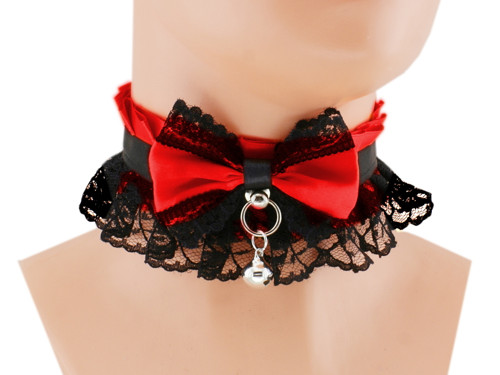 Kitten play collar, saténový obojek červený 8G