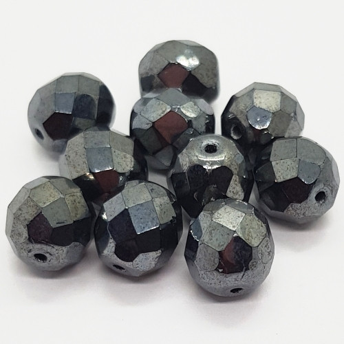 Korálky mačkané, 10mm, hematit, 1ks