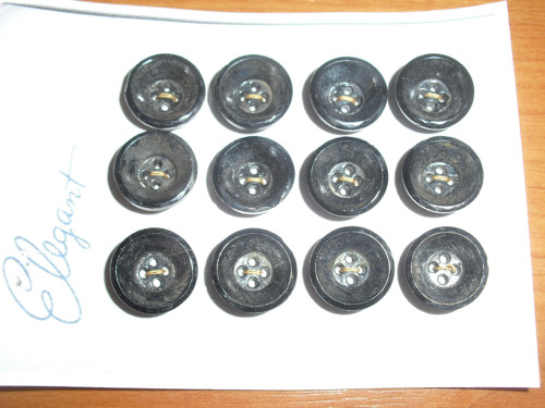 12x starožitné SKLENĚNÉ knoflíky, černé, hluboké