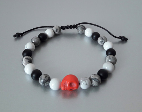 Náramek / shamballa lebka oranž / — foto 1