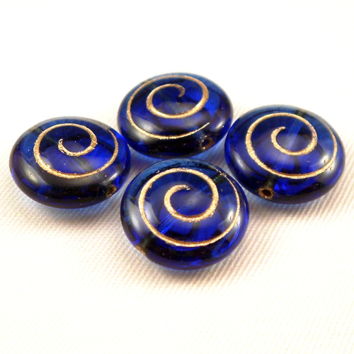 4ks Čočka 14x6mm Sapphire se Zlatým zatíráním