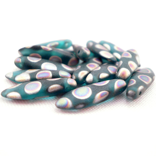 10ks Korálky Jazýčky 5x16mm Emerald VitrailPeacock