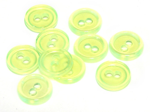 Knoflíky, balení 10ks, 12mm, průhledná neon zelená