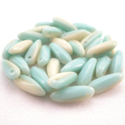 10ks Korálky Jazýčky 3x11mm Béžová Tyrkys