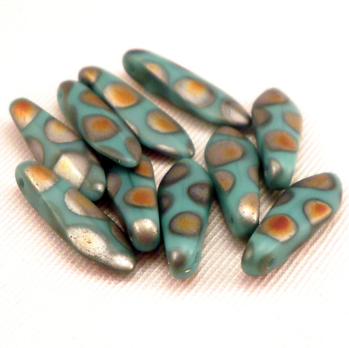 10ks Korálky Jazýčky 5x16mm Tyrkys Vitrail Peacock