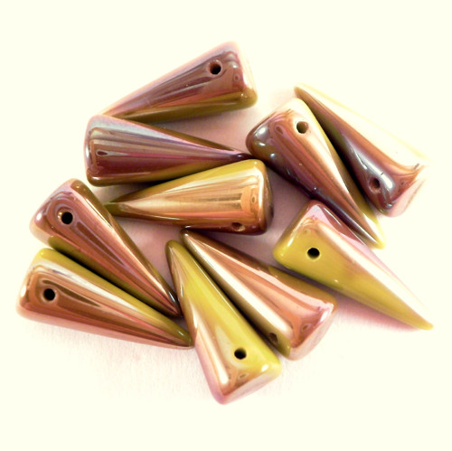 2ks Korálky Spikes 7x17mm Olivín Gold