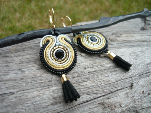 Soutache Náušnice Black&Gold Silver mini elegant — foto 1
