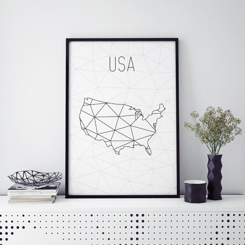 USA, minimalistická mapa (A4)