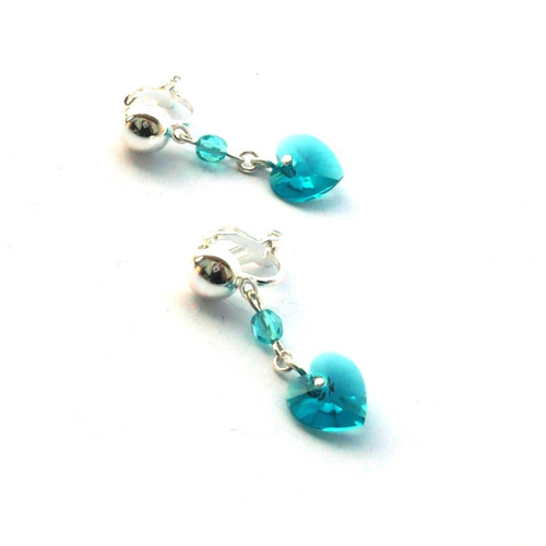 Blue zircon Swarovski srdce - klipsy