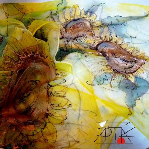 Hedvábný šál, "Slunečnice", 45x 180 cm — foto 1