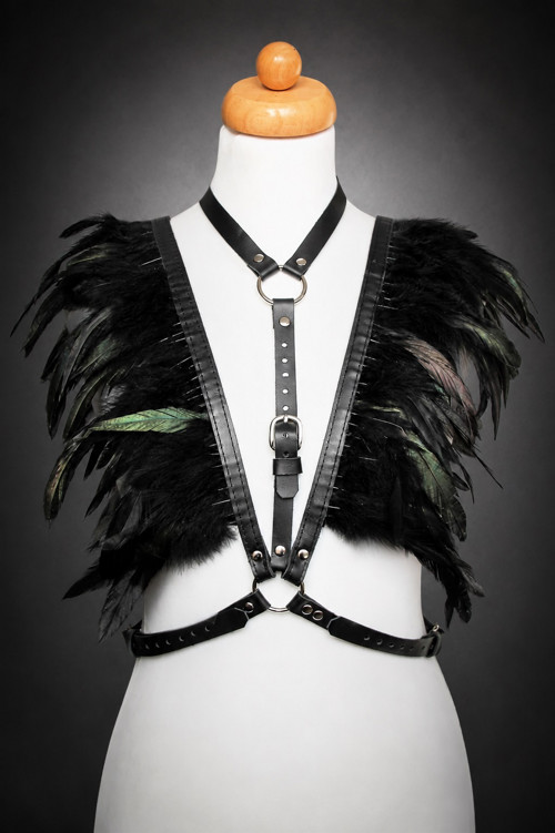 Kožený postroj s peřím a řemínky,Feather Harness — foto 1