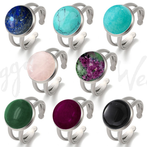 Gemstone / Ocel prstýnek / 1ks / Indický achát