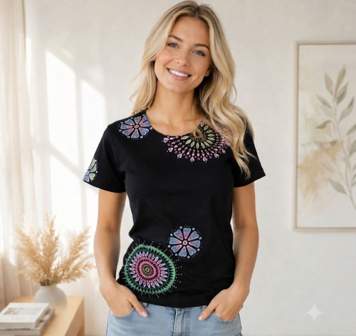 Dámské tričko černé- mandala